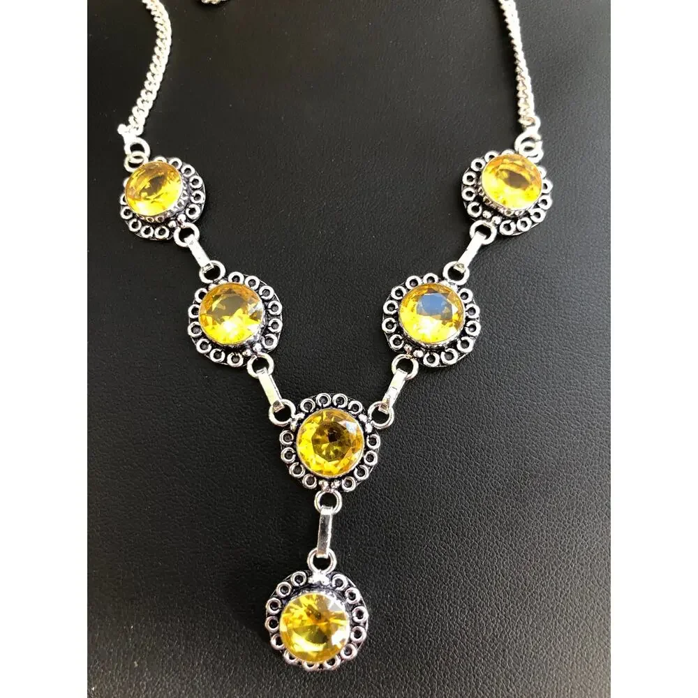 925 Sterling Faceted Citrine Necklace 20" - Picture 3 of 6